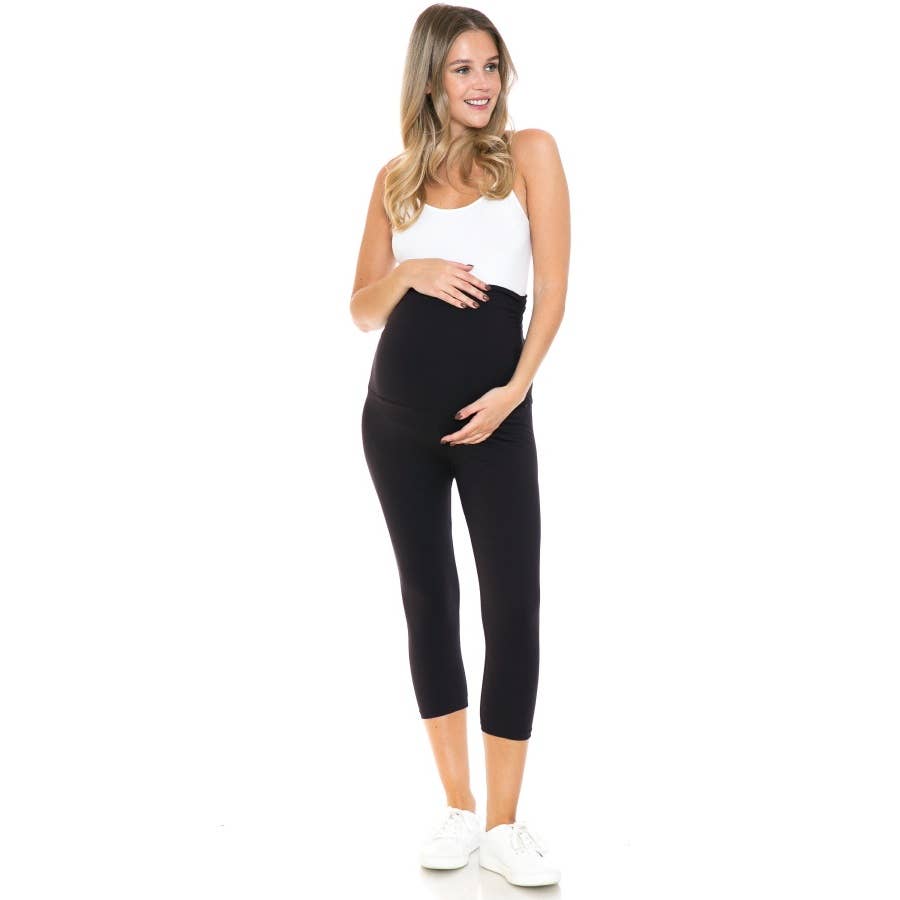 Black Buttery Soft Ruched Maternity 7/8 Leggings