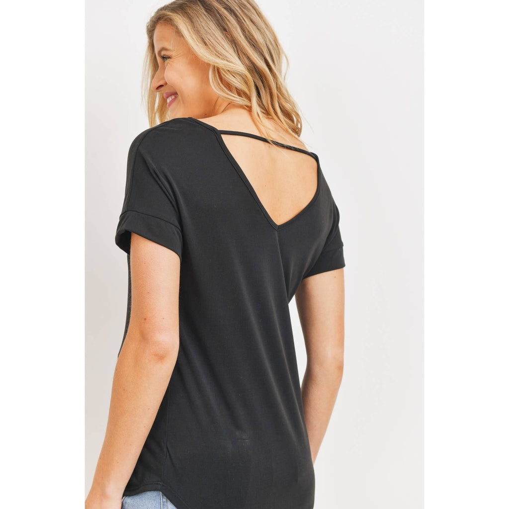 Black V-Neck Open Back Short Sleeve Maternity T-Shirt