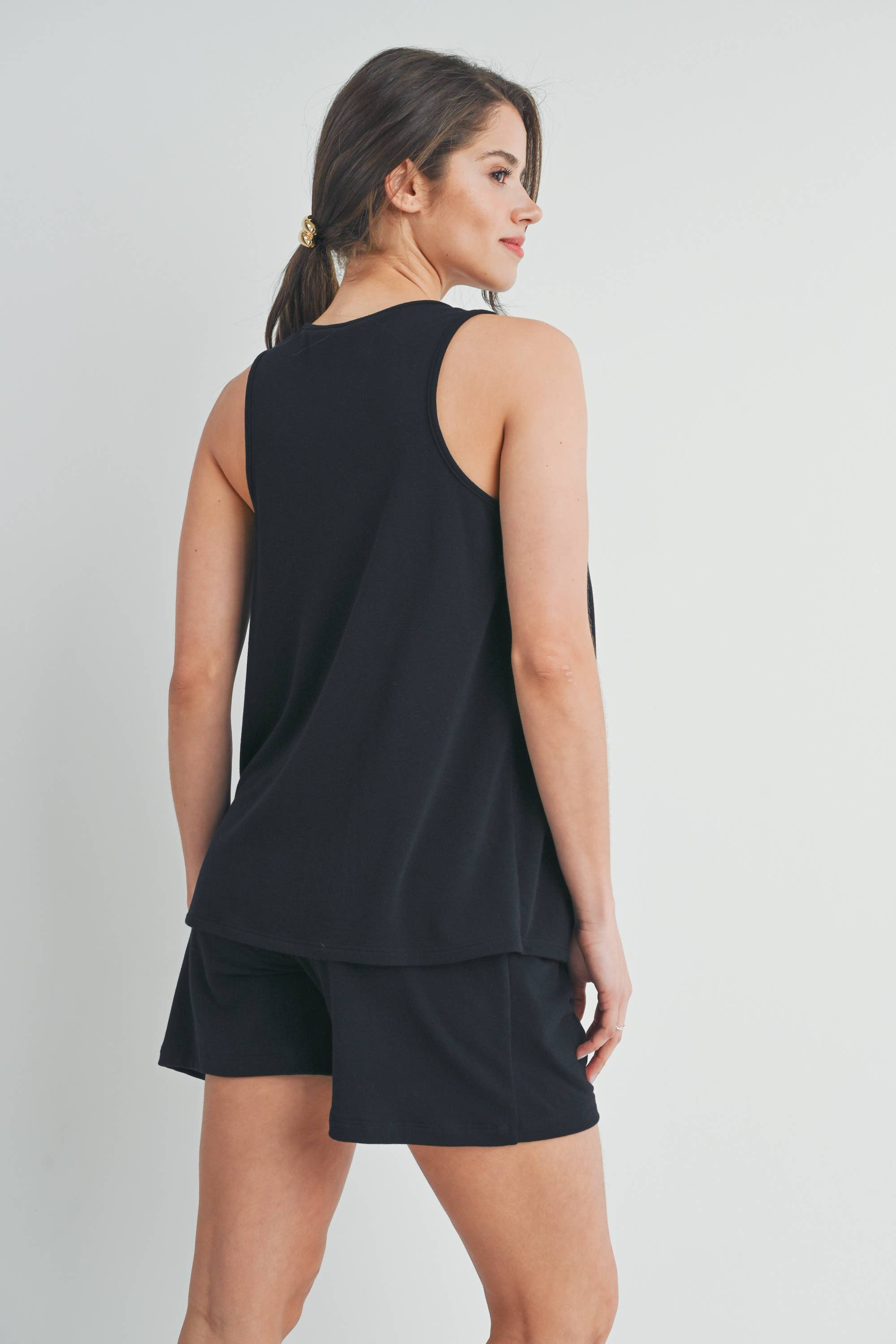 Black French Terry Maternity to Nursing Tank