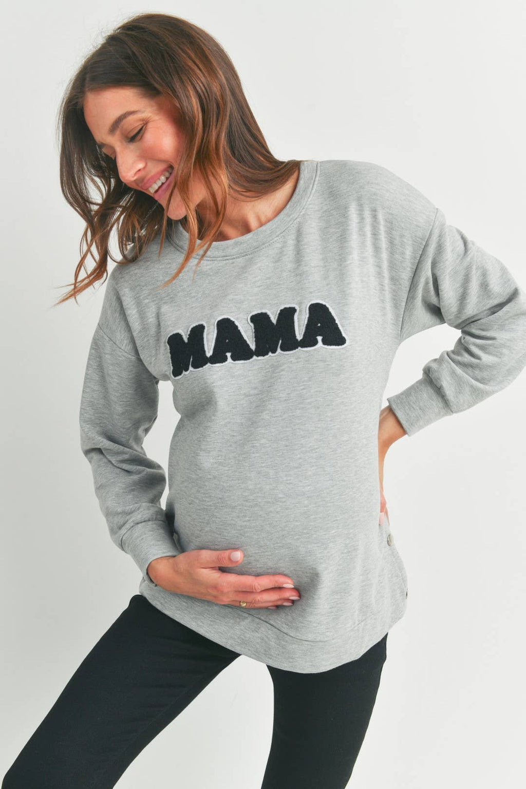 Heather Grey Mama Crewneck Nursing Maternity Gray Pullover Sweatshirt