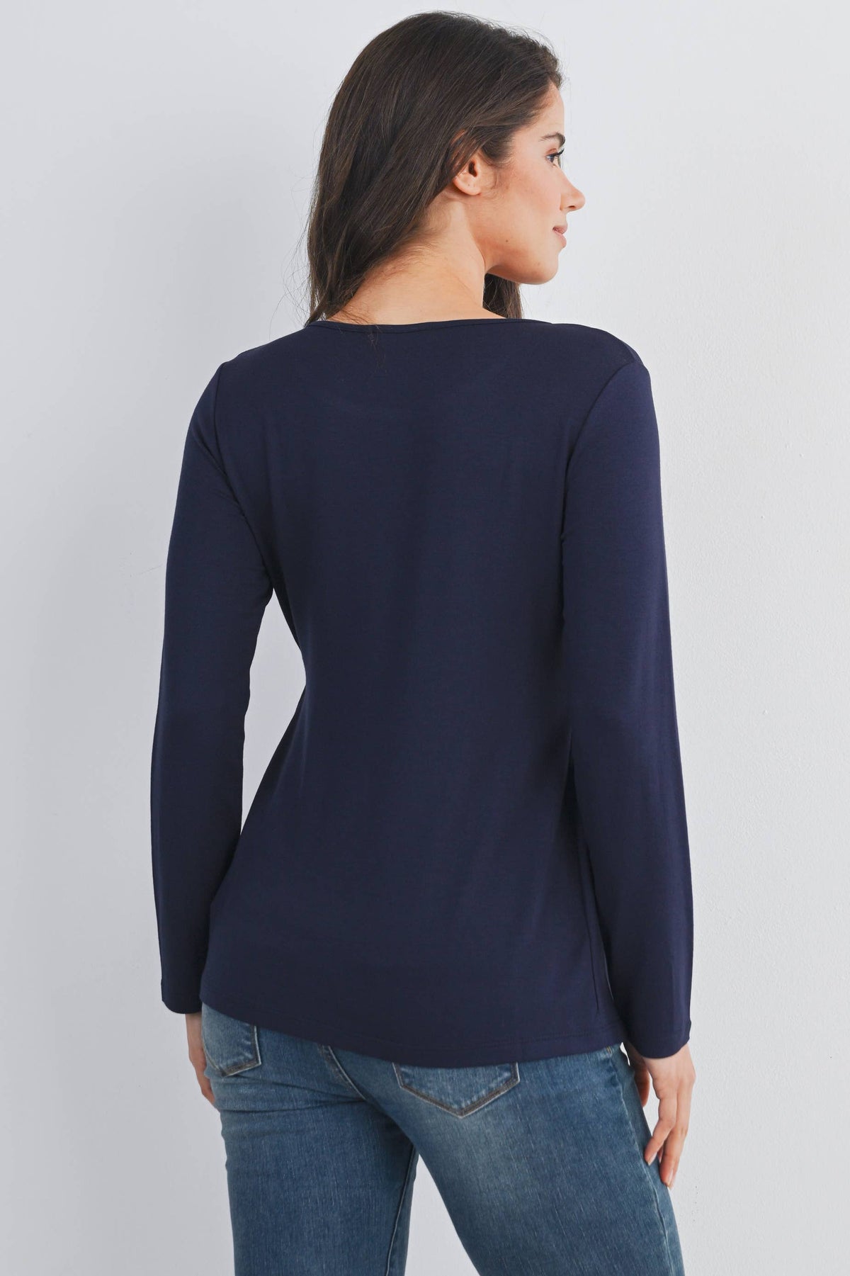 Navy French Terry Long Sleeve Scoop Neck Maternity Top