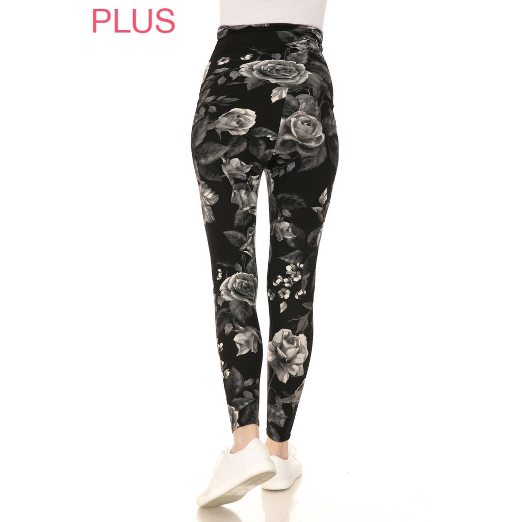 Black Floral Buttery Soft Full Length Ruched Maternity Leggings S-3XL