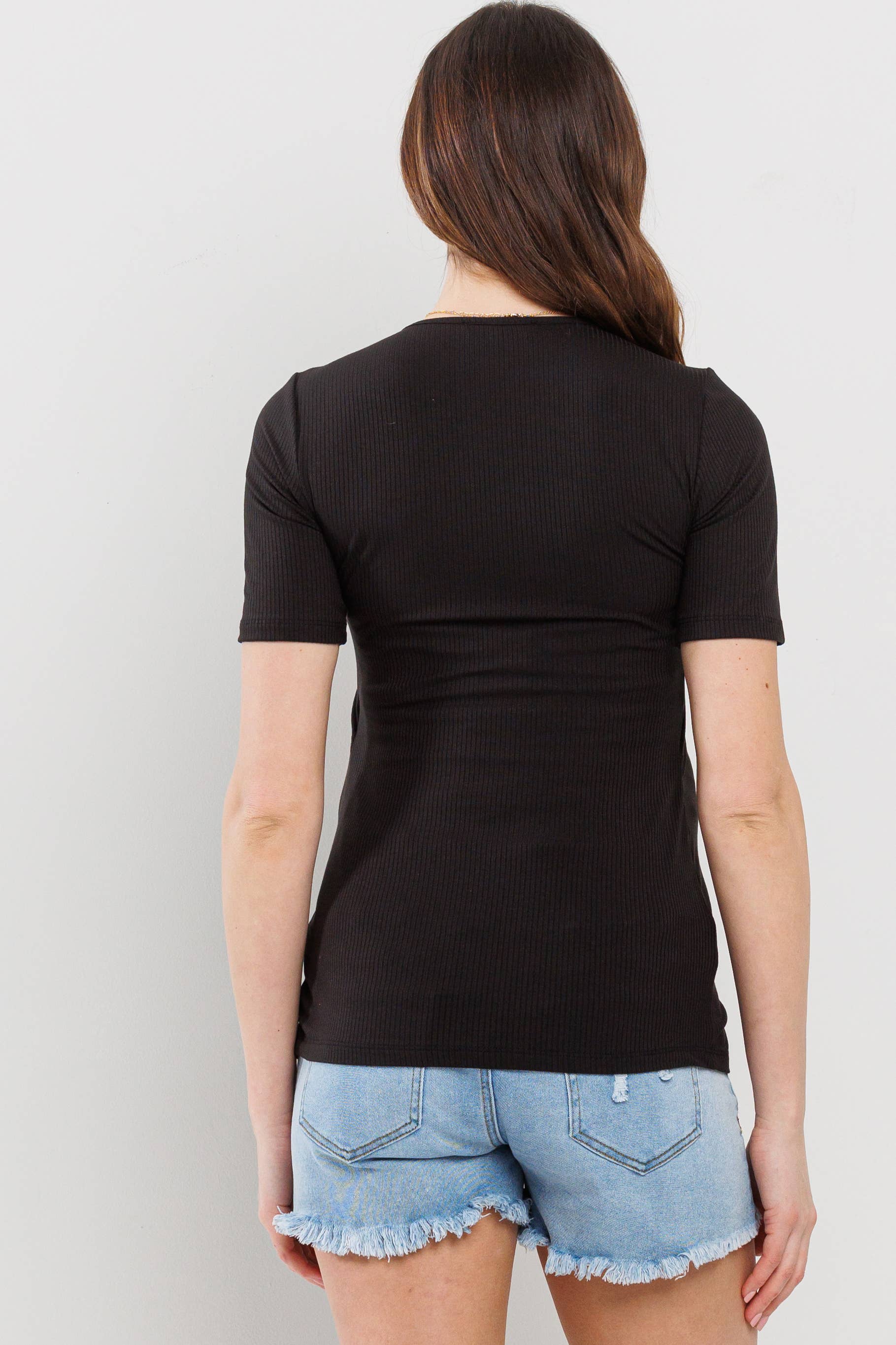 Black Double Layer Front Maternity to Nursing Tee