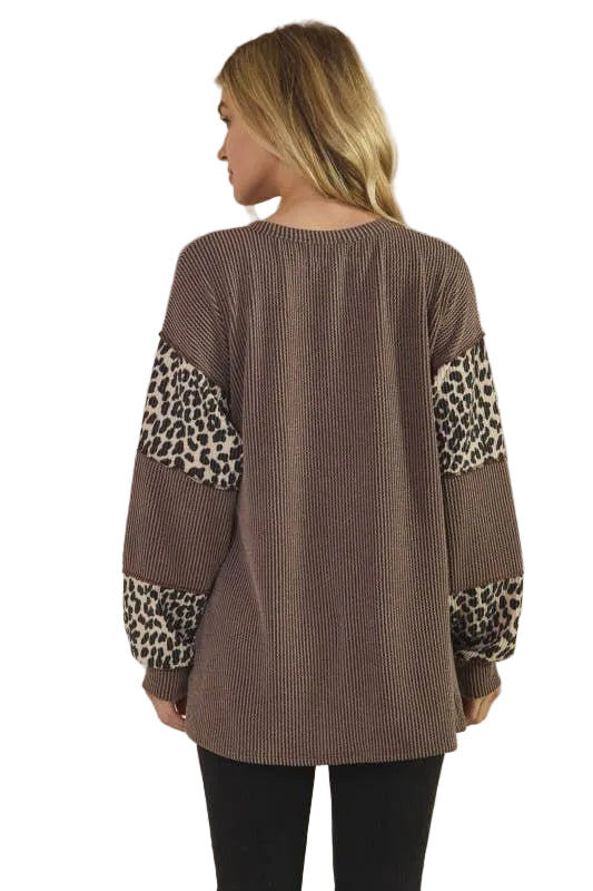 Cocoa Ribbed Animal Print Detail Sweatshirt *Breastfeeding Friendly*