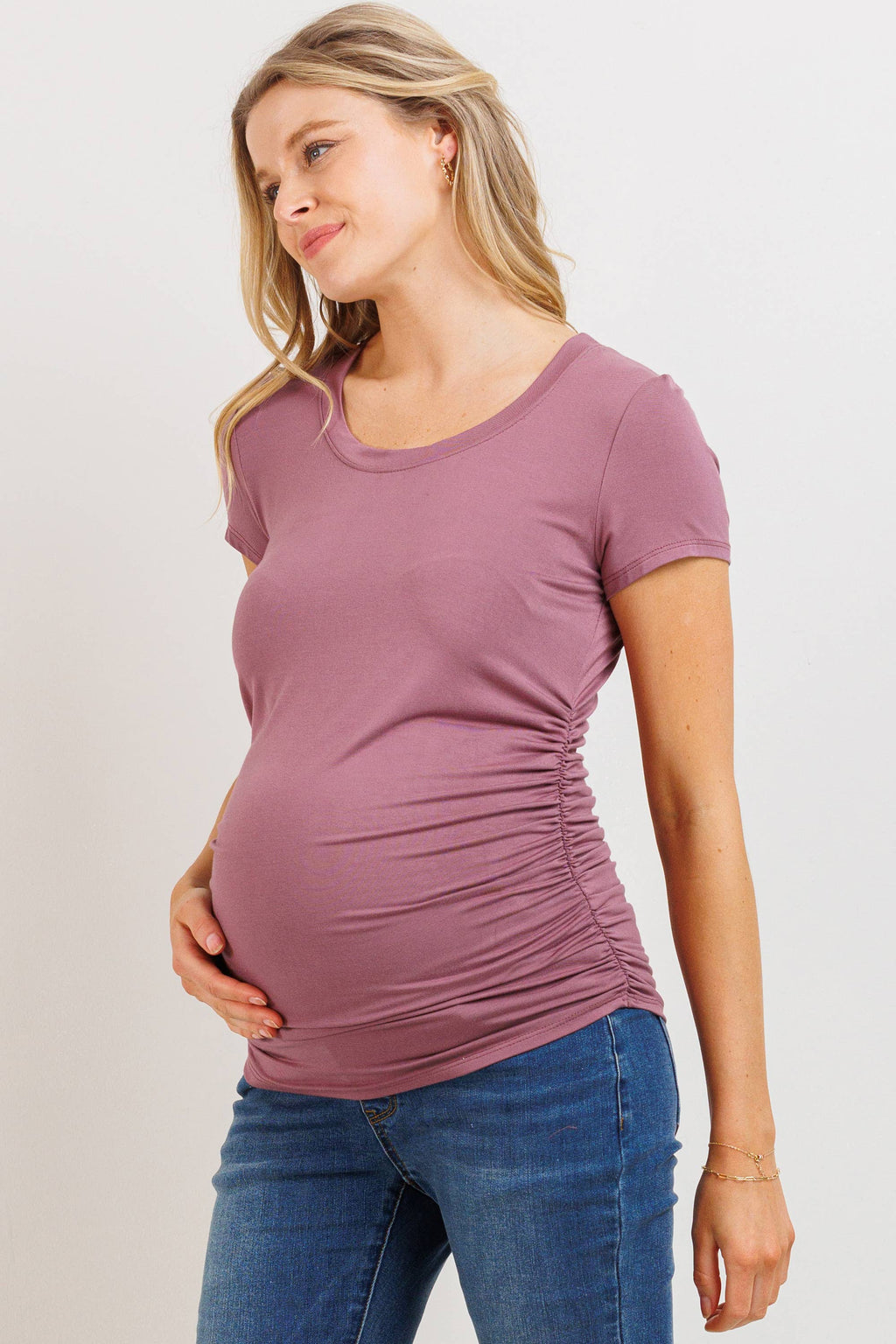 Mauve Ruched Short-Sleeve Maternity T-Shirt
