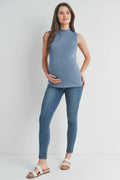 Denim Ribbed Mock Neck Maternity Tank Top