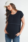 Black Double Layer Short Sleeve Maternity Nursing Top