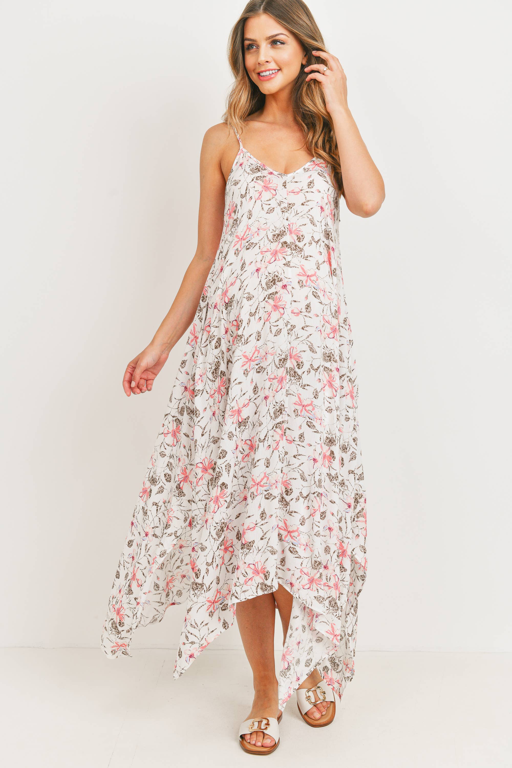 White Floral Print Sleeveless Maternity Midi Dress