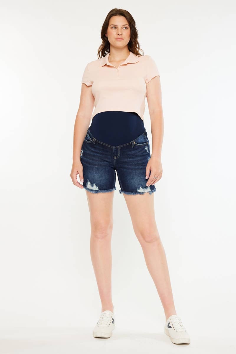 Kan Can Dark Denim Destroyed Shorts