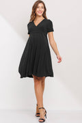 Black Short Sleeve Maternity Faux Wrap Nursing Dress