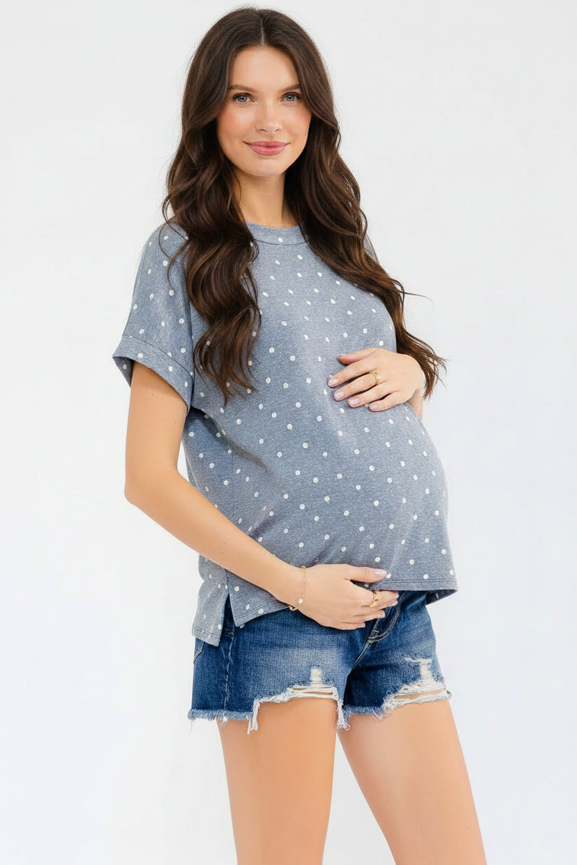 Heather Blue Polka Dot Short Sleeve Top