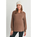 Brown Split Neck Long Sleeve Maternity Lightweight Knit Sweatshirt