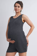 Charcoal Sleeveless Ribbed Knit Maternity Romper