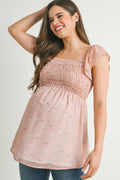 Blush Floral Flutter Sleeve Maternity Smocked Top