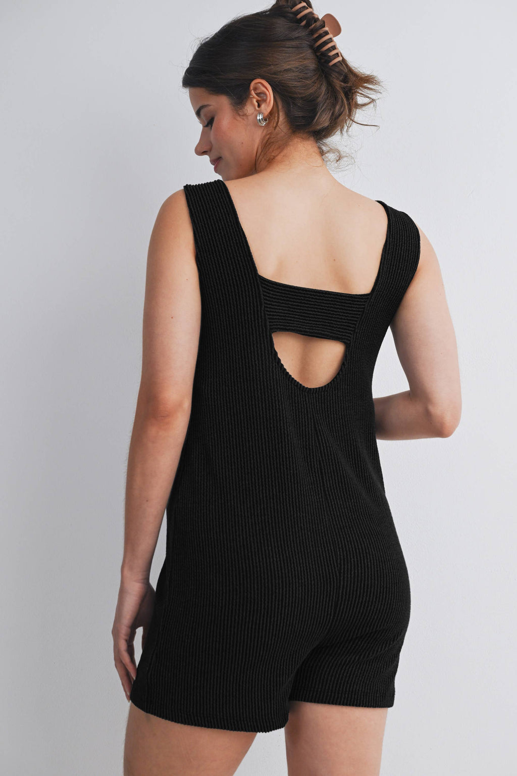 Charcoal Sleeveless Ribbed Knit Maternity Romper
