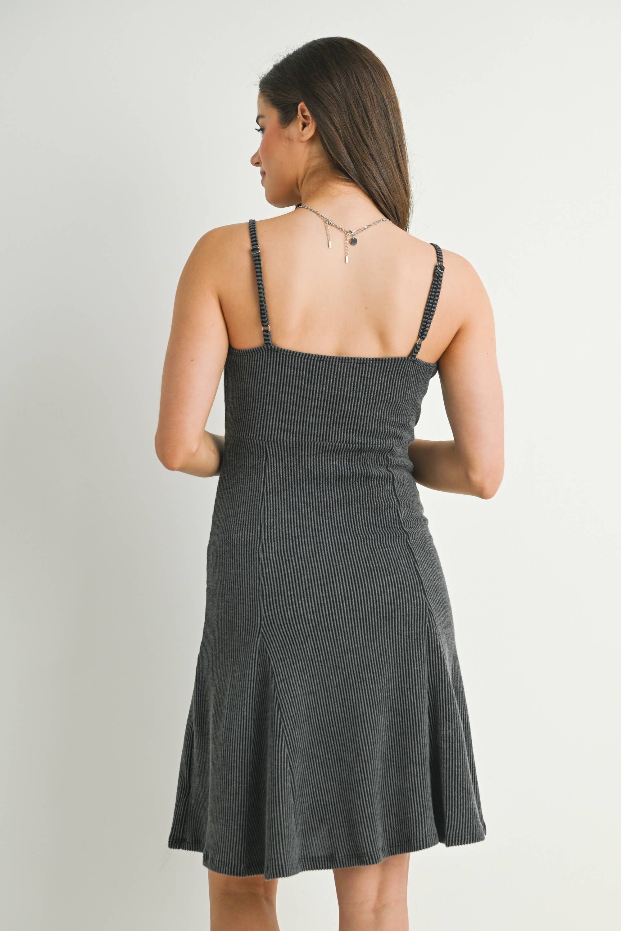 Charcoal Ribbed Sleeveless Maternity Skater Dress