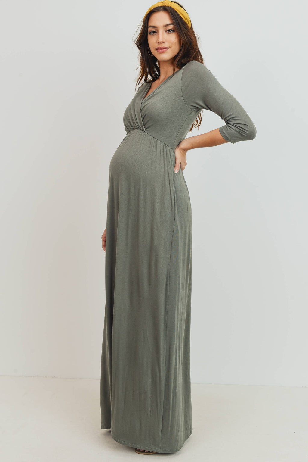 Olive Surplice Quarter Sleeve Nursing Maxi Dress