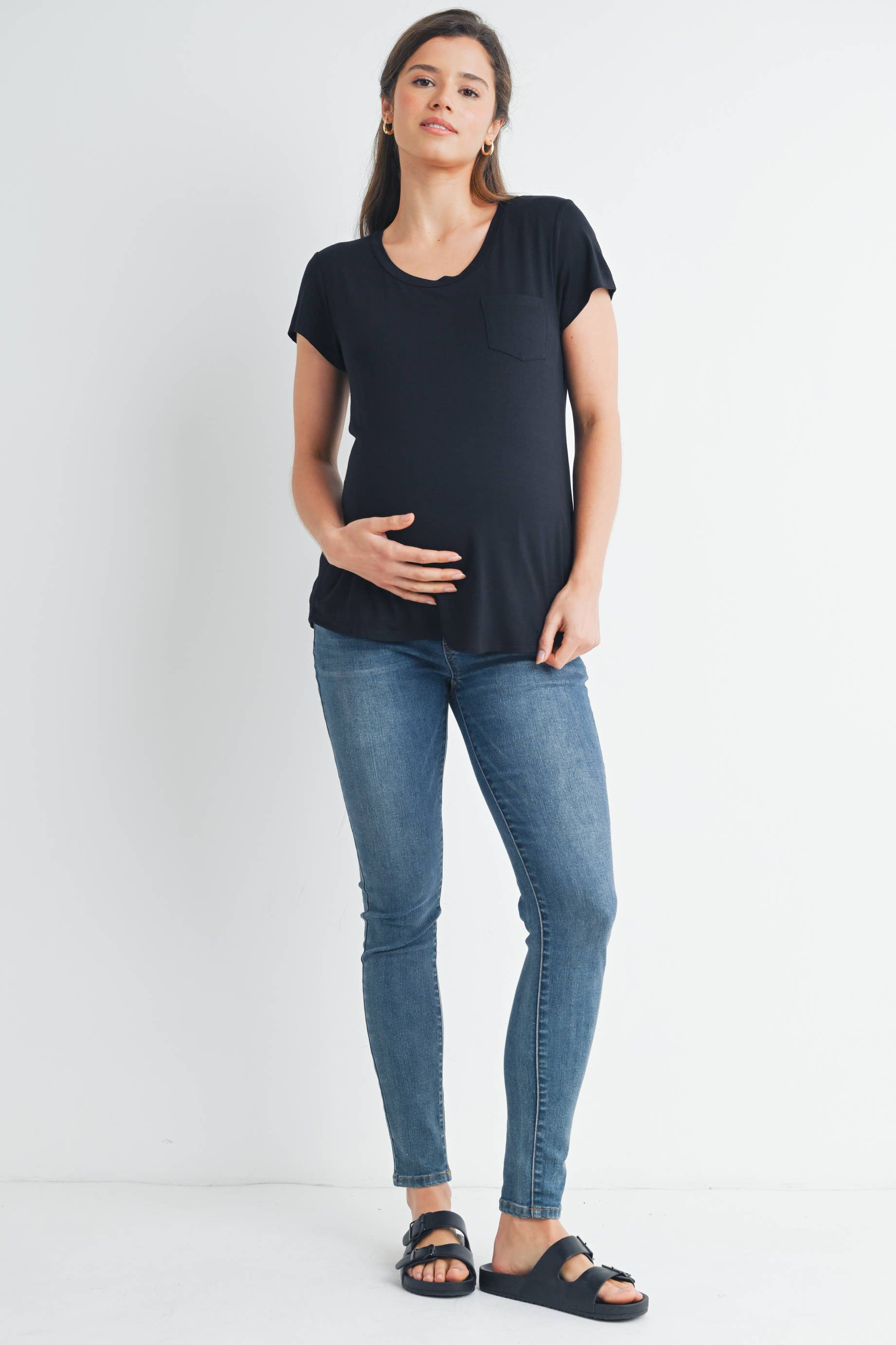 Round Neck Maternity Nursing Pocket T-Shirt