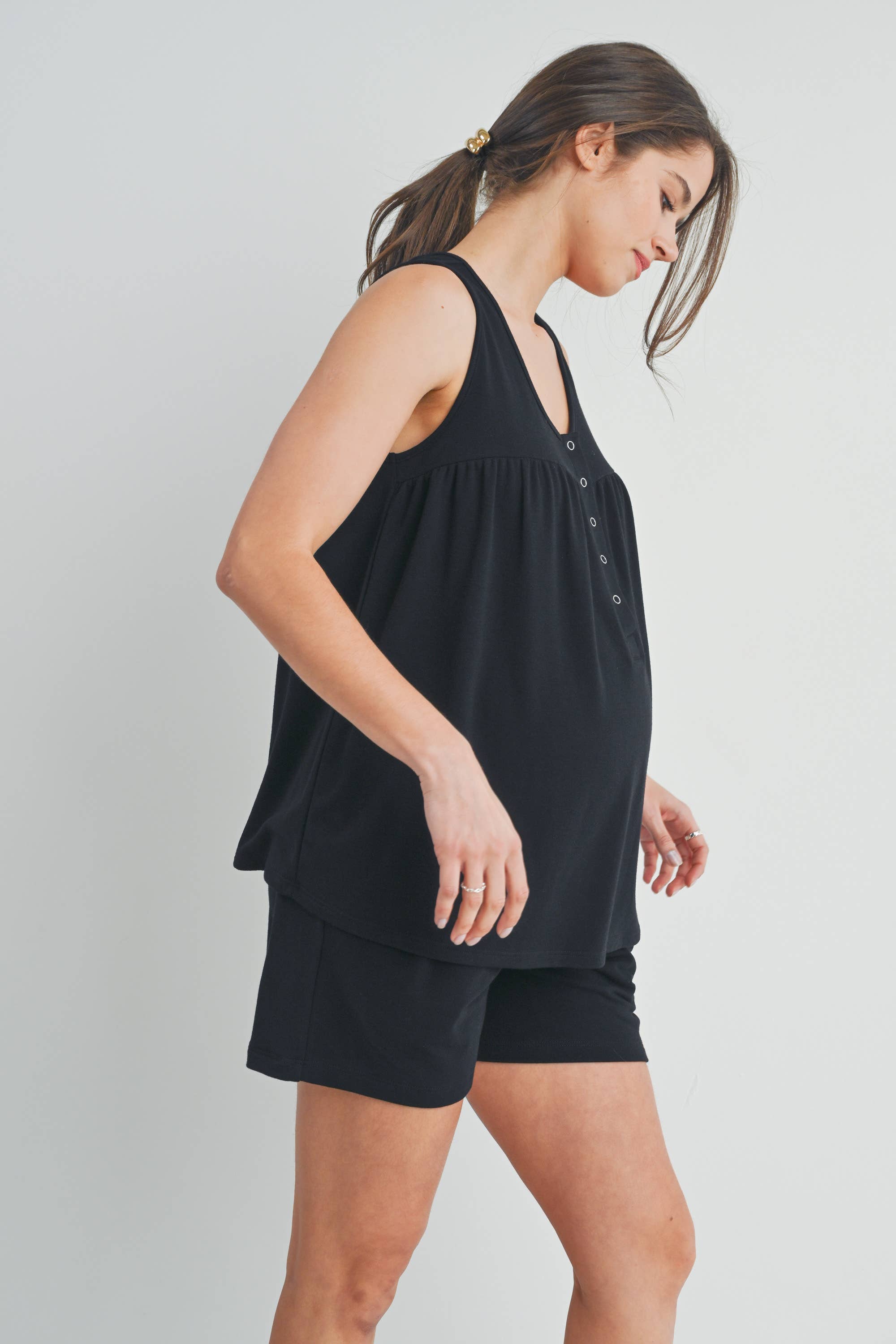 Black French Terry Maternity to Nursing Tank