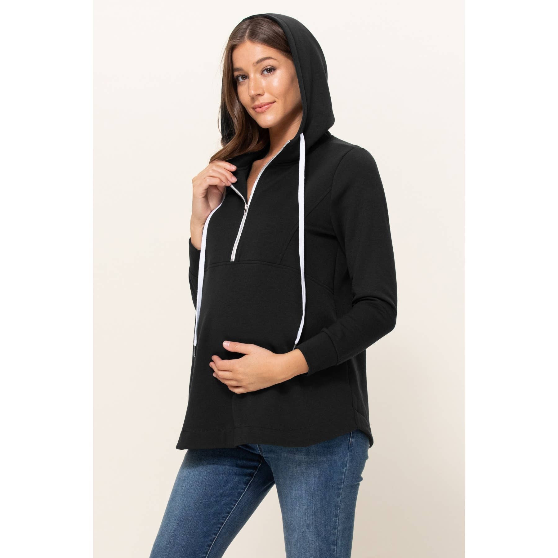 Hunter Green French Terry Half-Zip Maternity Nursing Hoodie