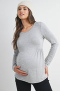 Heather Grey French Terry Long Sleeve Scoop Neck Maternity Top