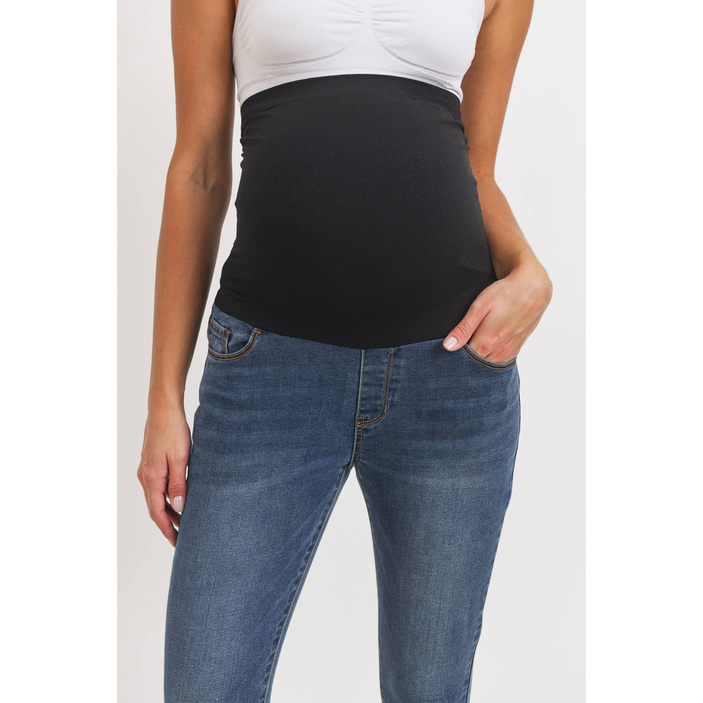 Medium Wash Stretchy Maternity Skinny Jeans With Full Panel