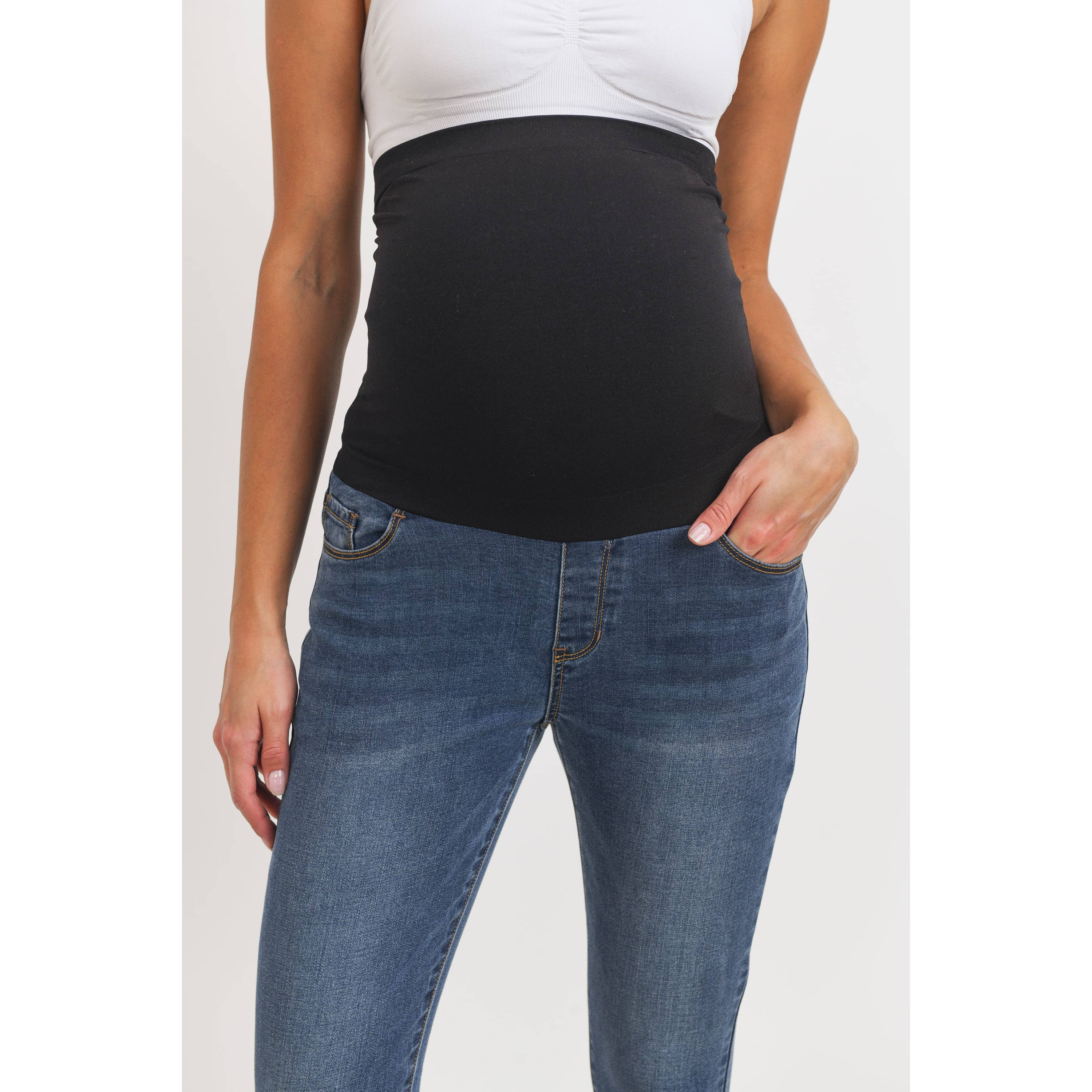 Medium Wash Stretchy Maternity Skinny Jeans With Full Panel