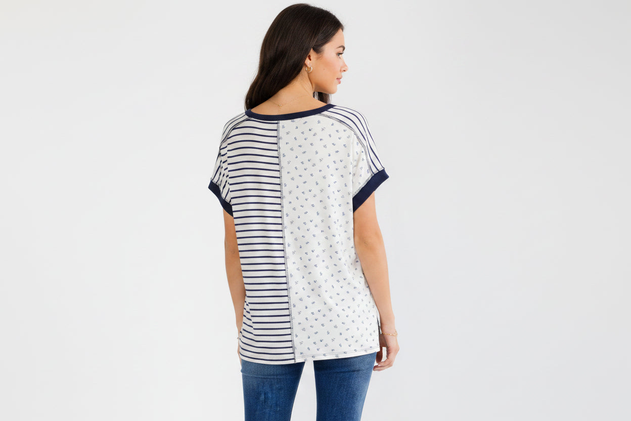 Mixed Print Contrast Top