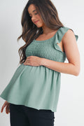Sage Flutter Sleeve Smocked Maternity Top
