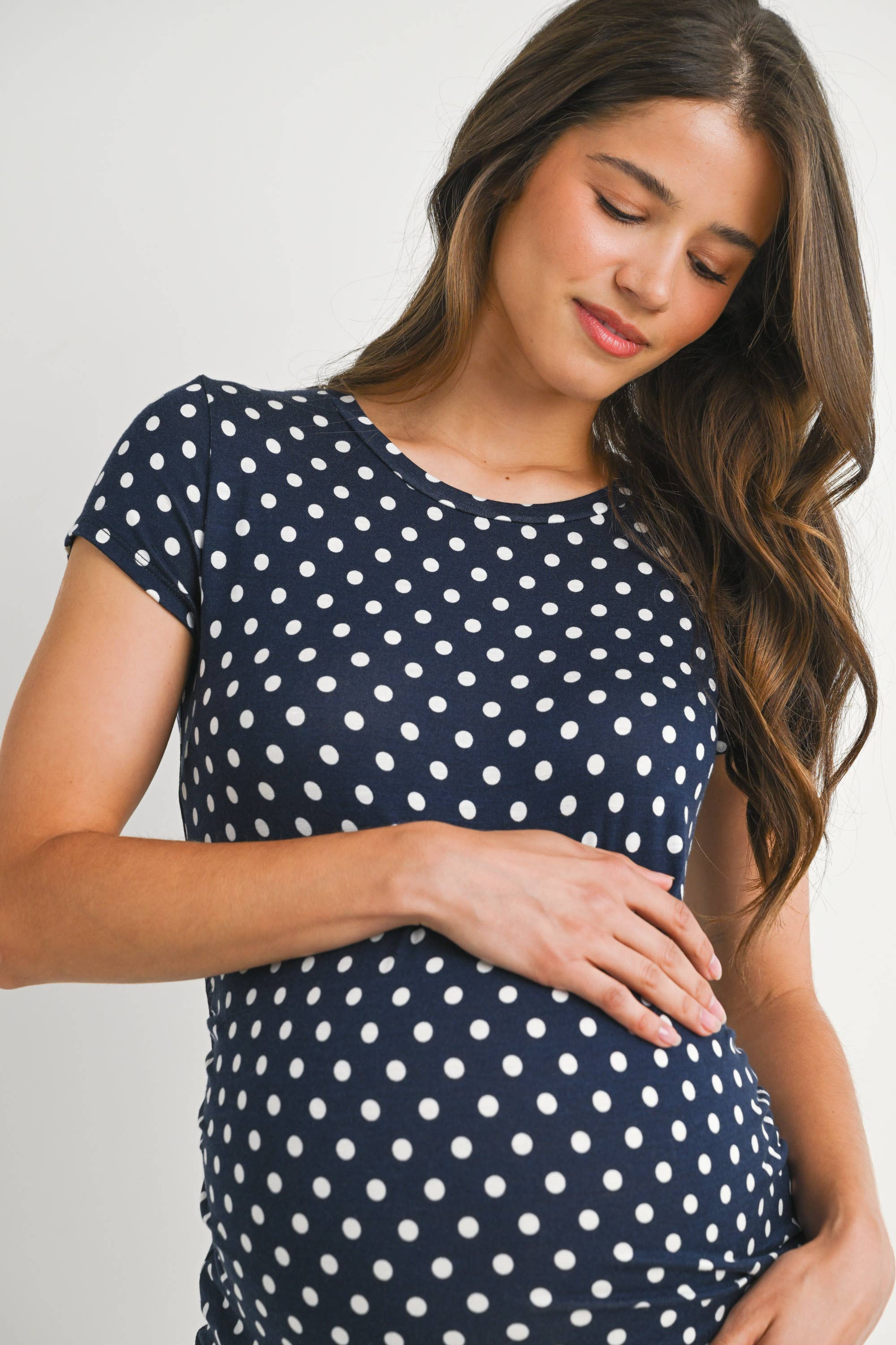 Navy with Ivory Polka Dot Short Sleeve Maternity T-Shirt