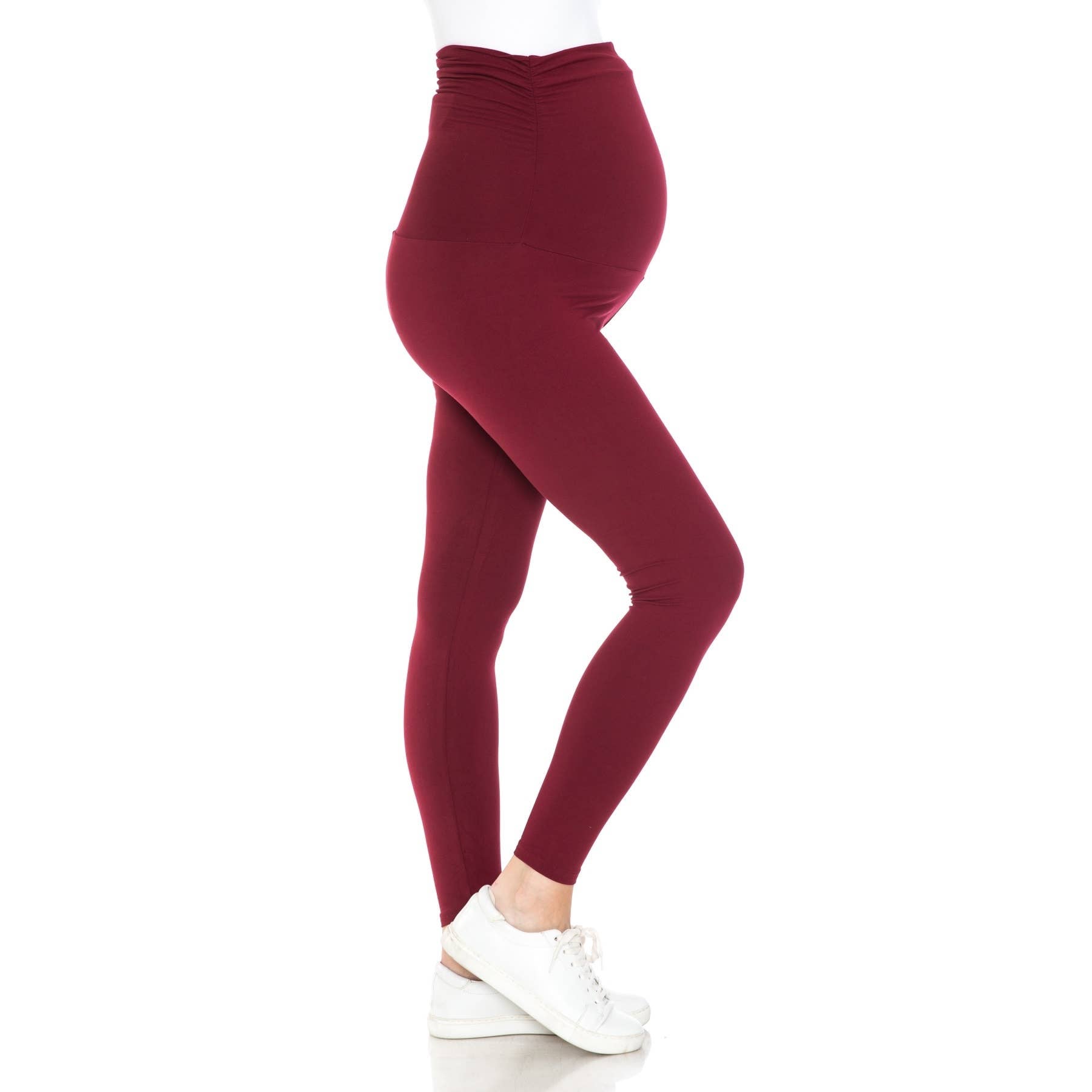 Burgundy Buttery Soft Full Length Ruched Maternity Leggings