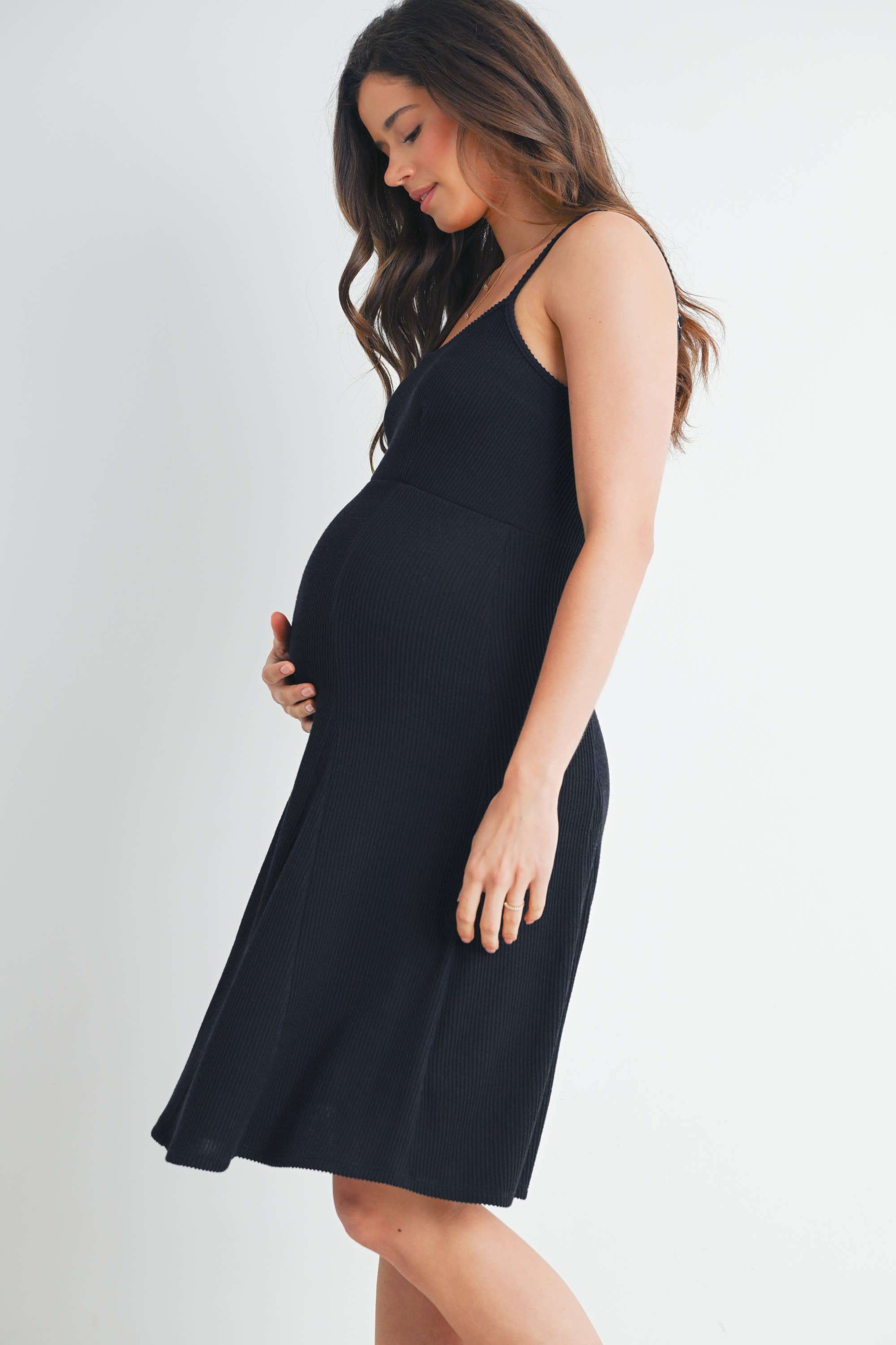 Black Ribbed Sleeveless Maternity Skater Dress