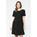 Black Solid Round Neck Pleated Maternity Dress