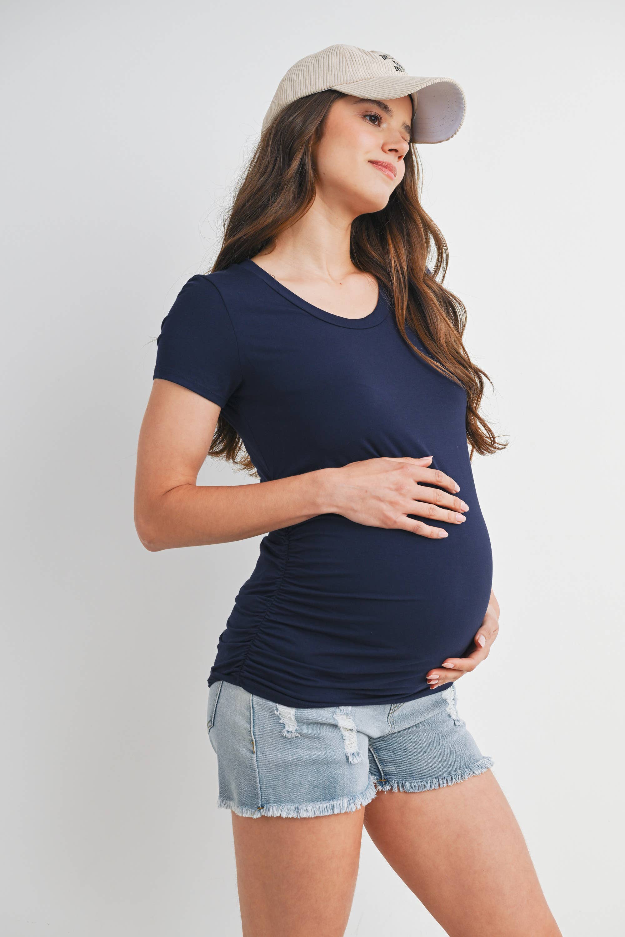 Black Ruched Short Sleeve Maternity T-Shirt