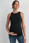 Black Sleeveless Maternity Nursing Double-Layer Tank Top