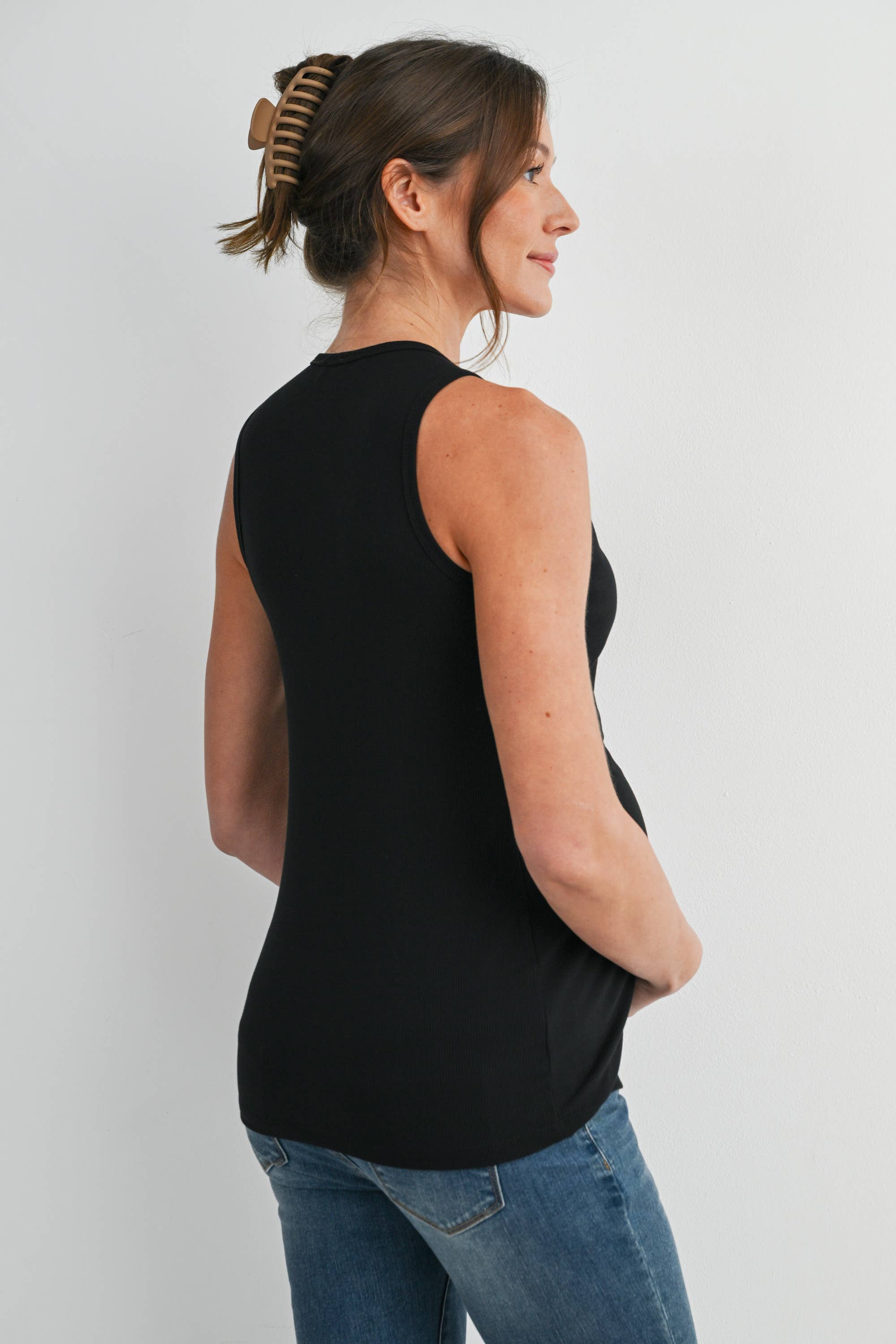 Black Sleeveless Maternity Nursing Double-Layer Tank Top