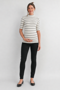 White/Black Soft Knit Striped Mock Neck Top
