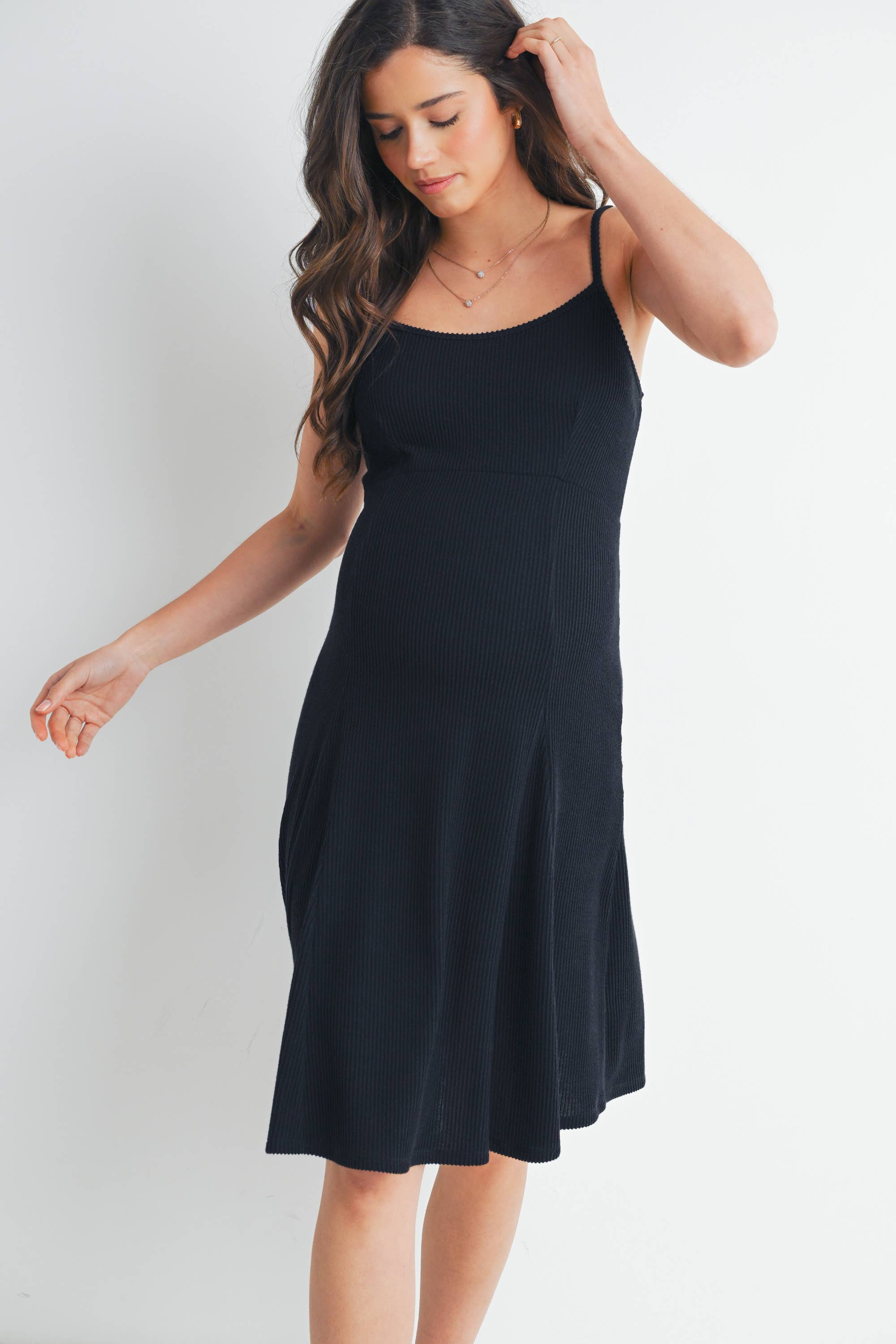 Black Ribbed Sleeveless Maternity Skater Dress