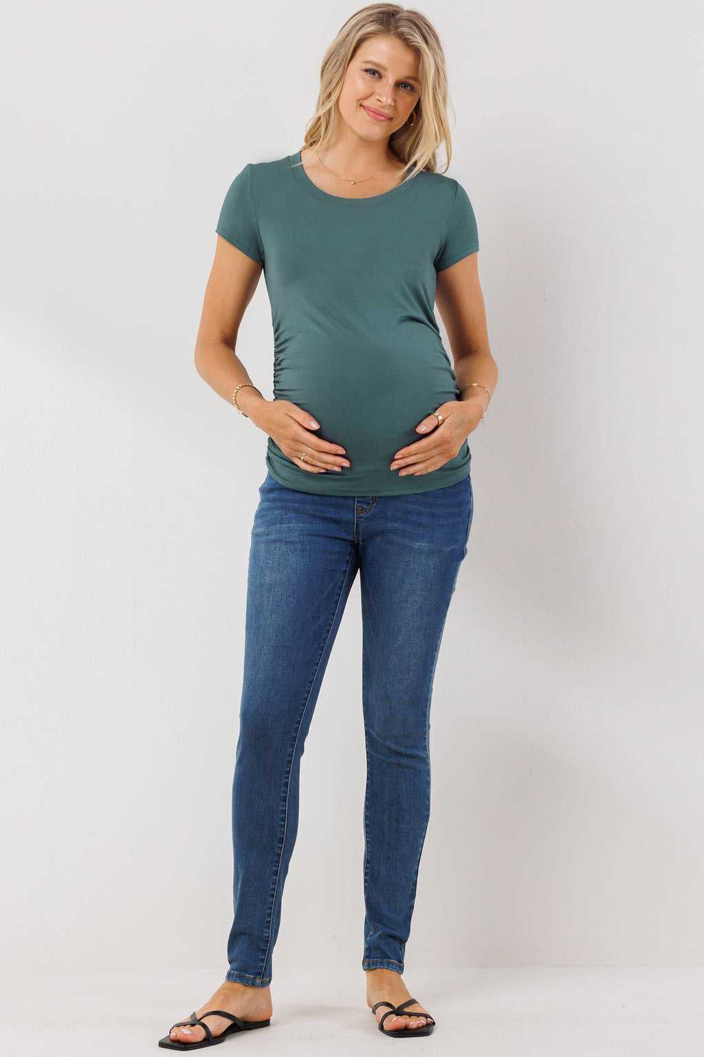 Sea Blue Ruched Short Sleeve Maternity Tee