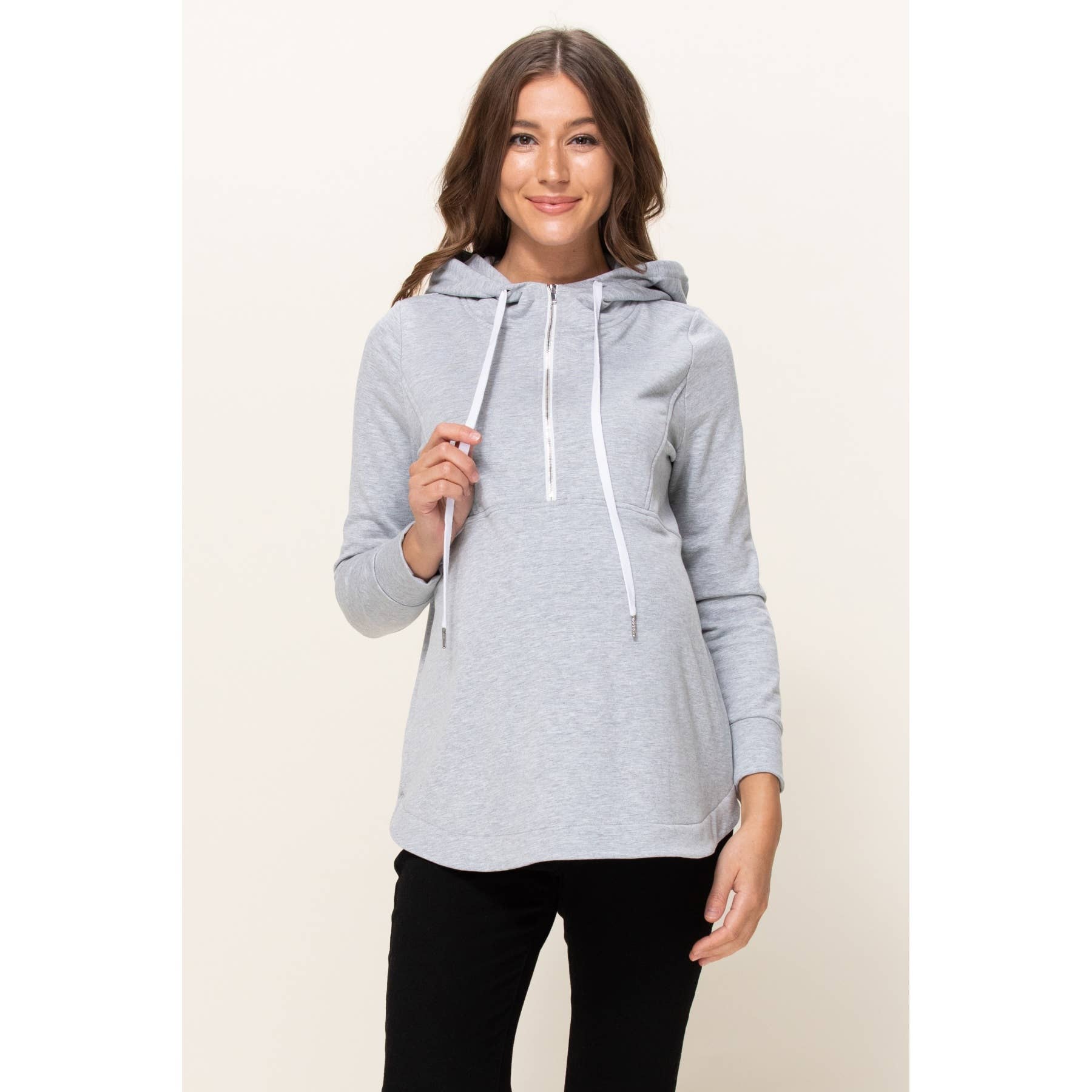 Heather Grey French Terry Half-Zip Maternity Nursing Hoodie