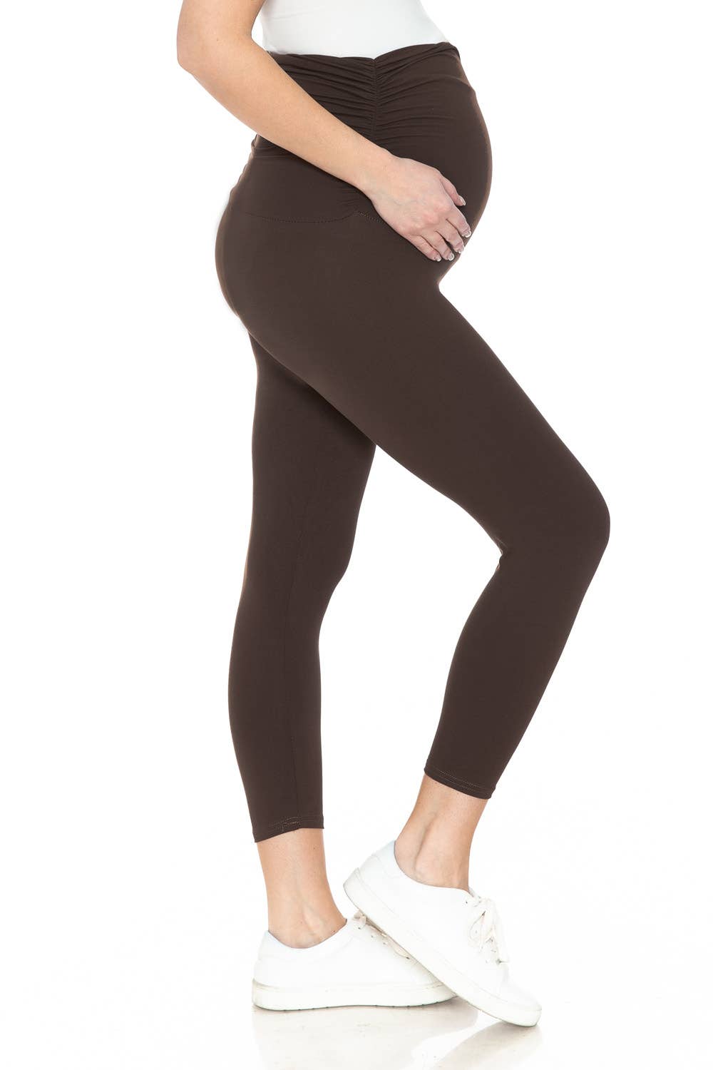Mocha Buttery Soft Ruched Maternity 7/8 Leggings