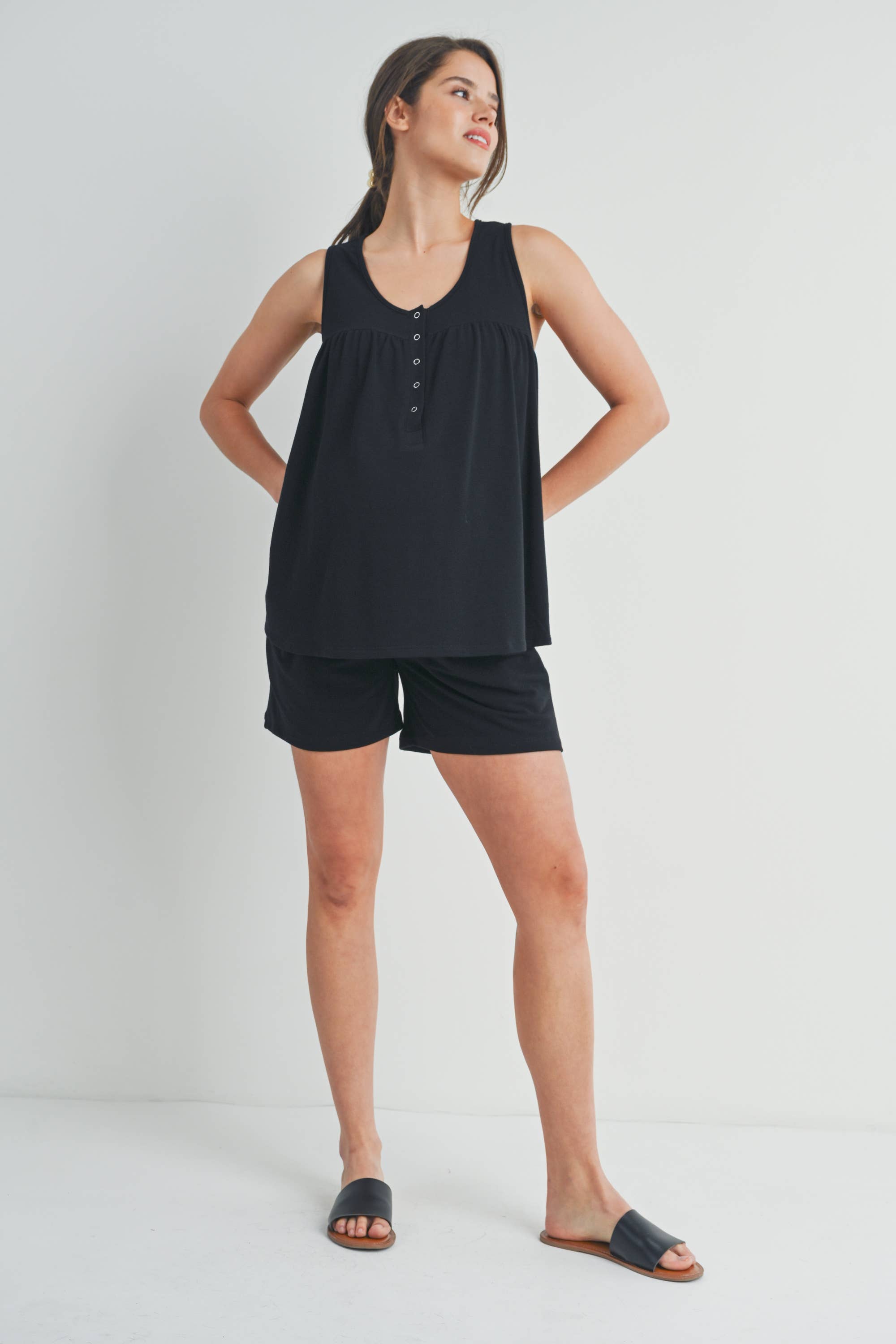 Black French Terry Maternity to Nursing Tank