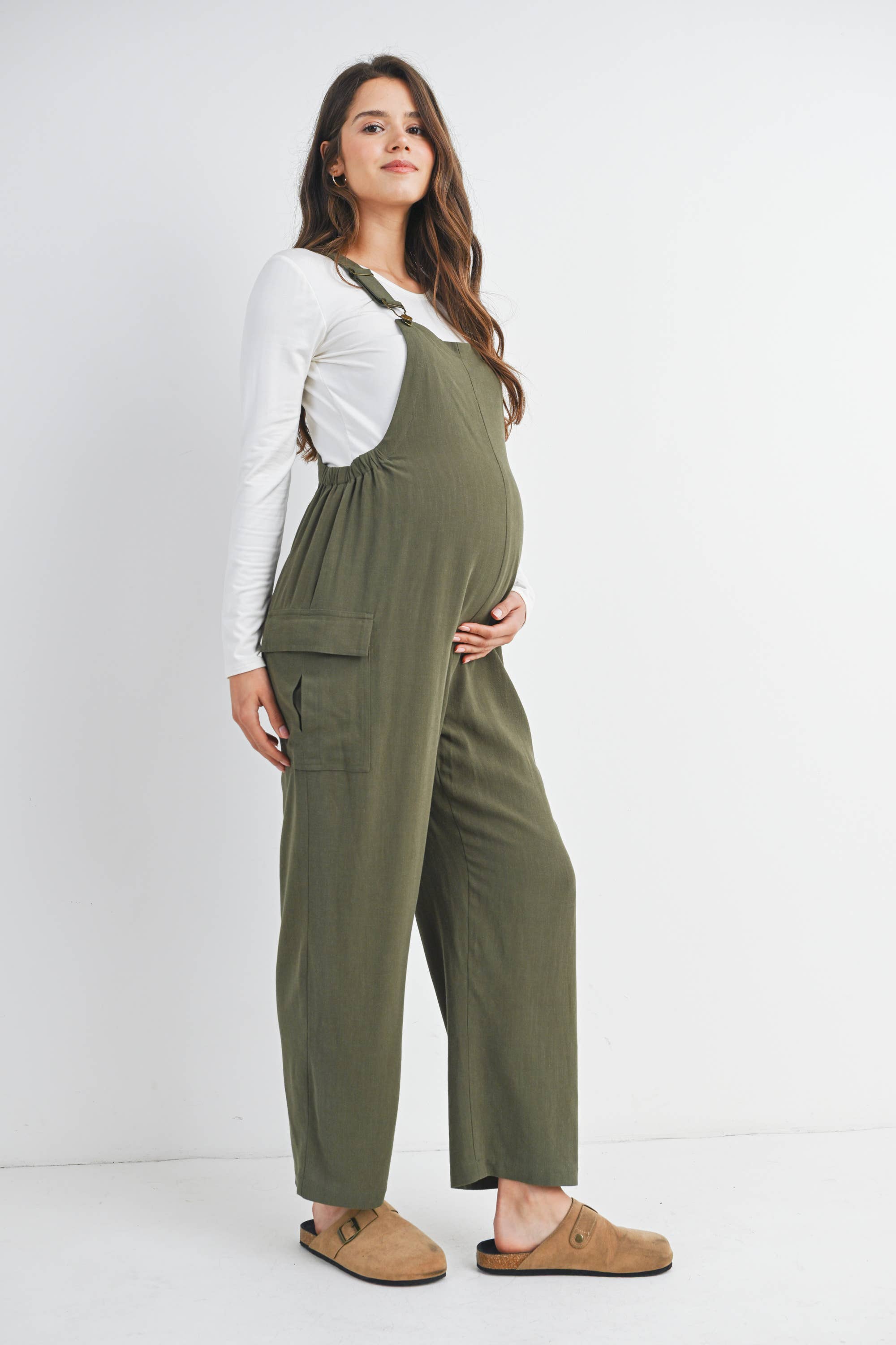Olive Straight Leg Maternity Adjustable Overalls