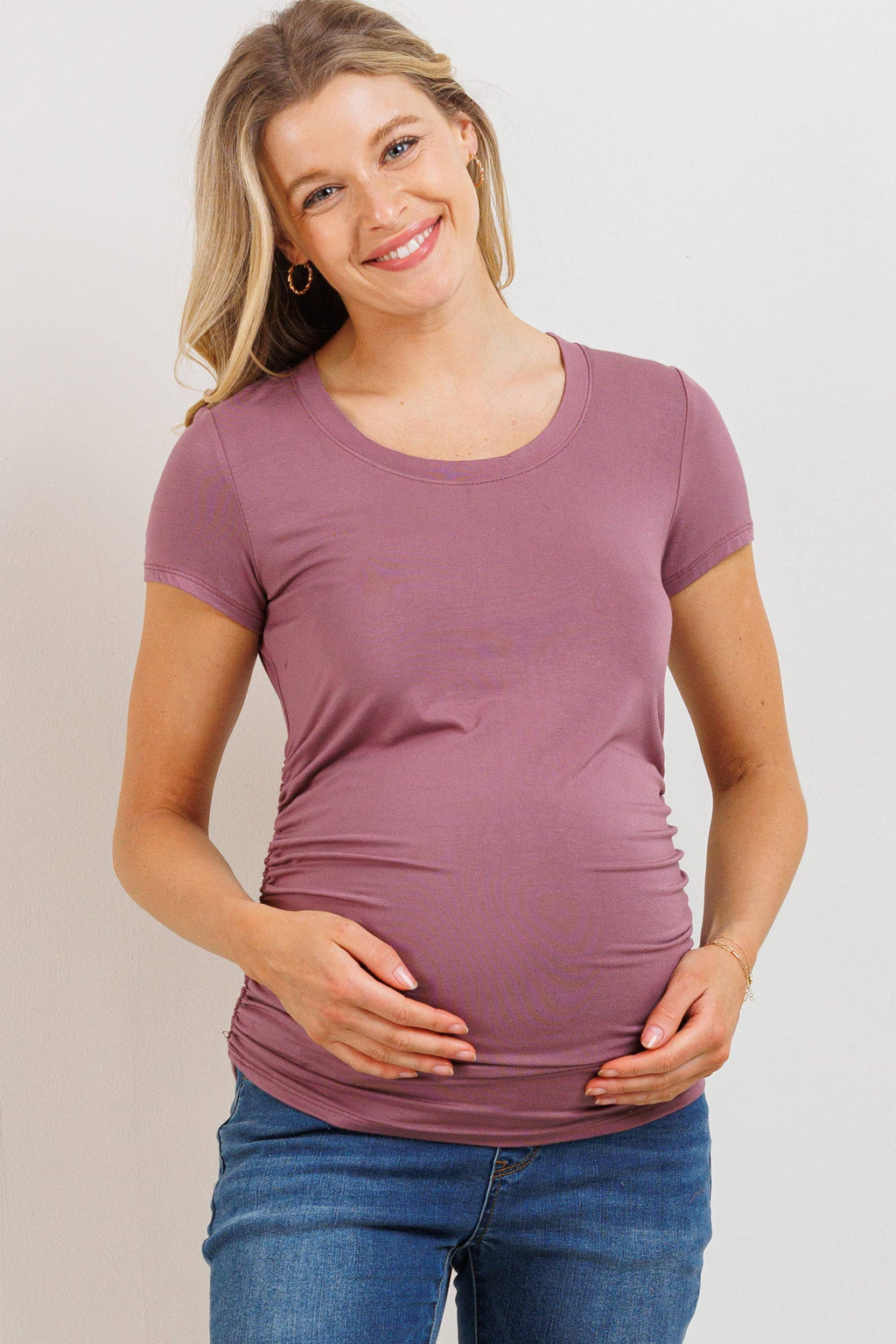 Mauve Ruched Short-Sleeve Maternity T-Shirt