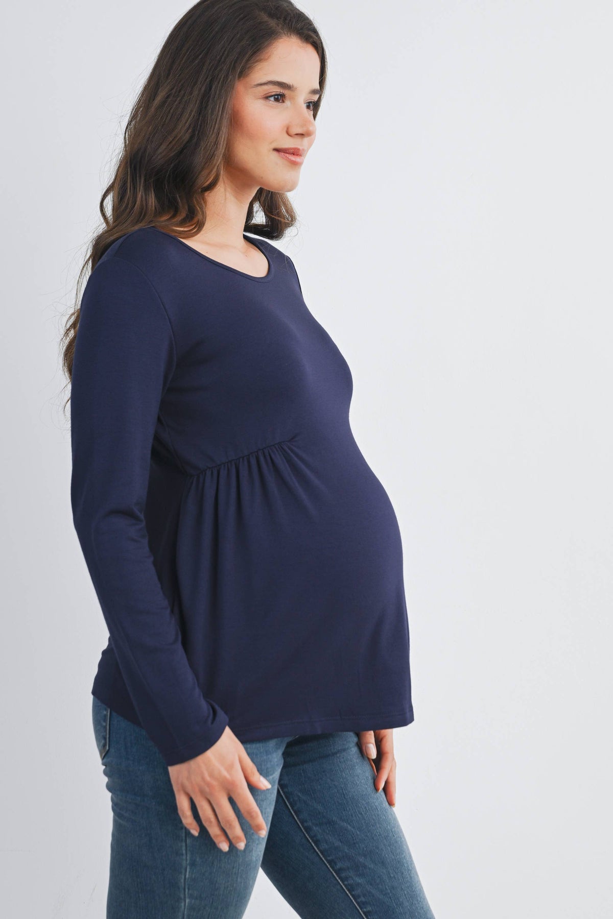 Navy French Terry Long Sleeve Scoop Neck Maternity Top