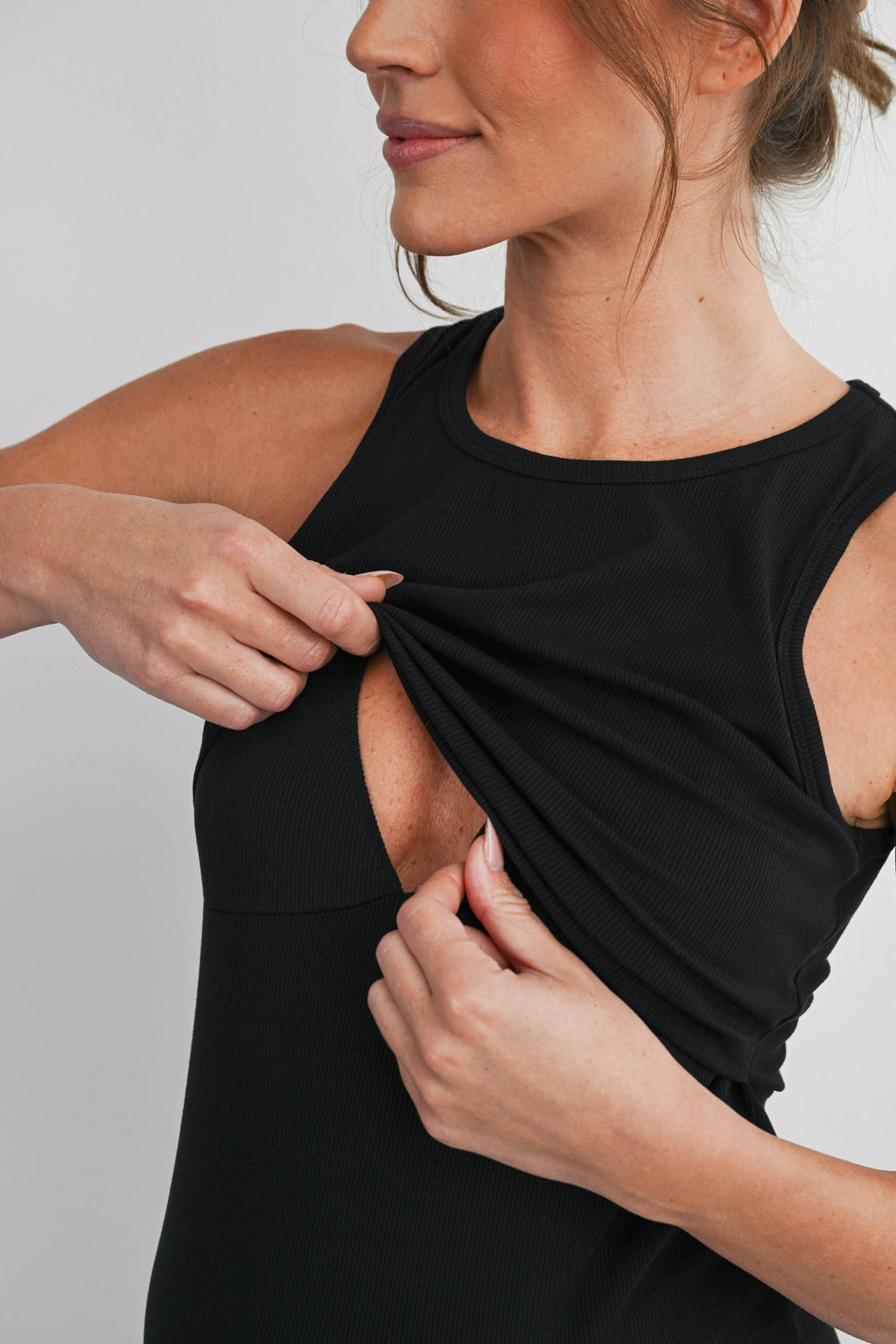 Black Sleeveless Maternity Nursing Double-Layer Tank Top