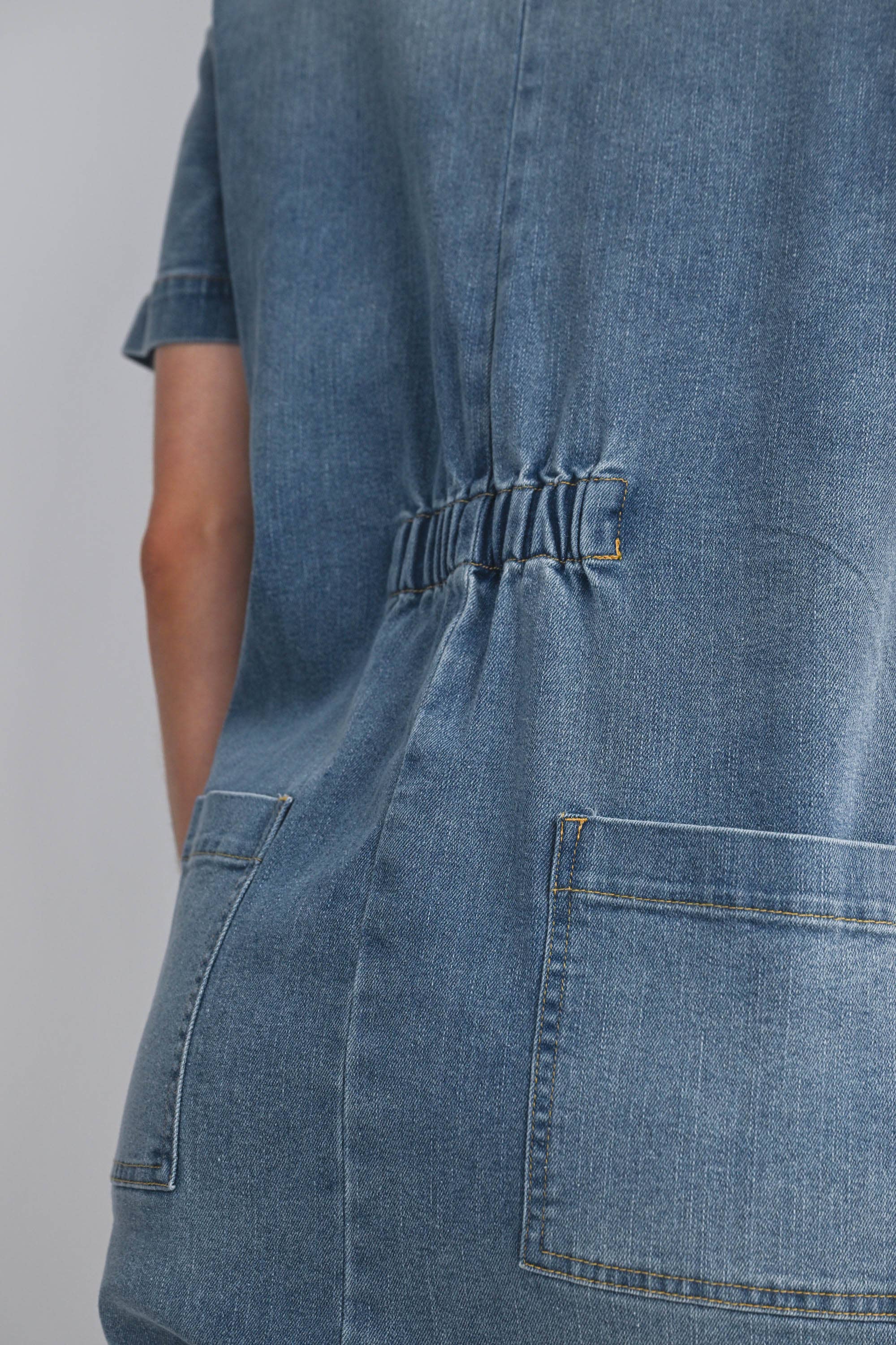 Button Front Denim Romper with Collar