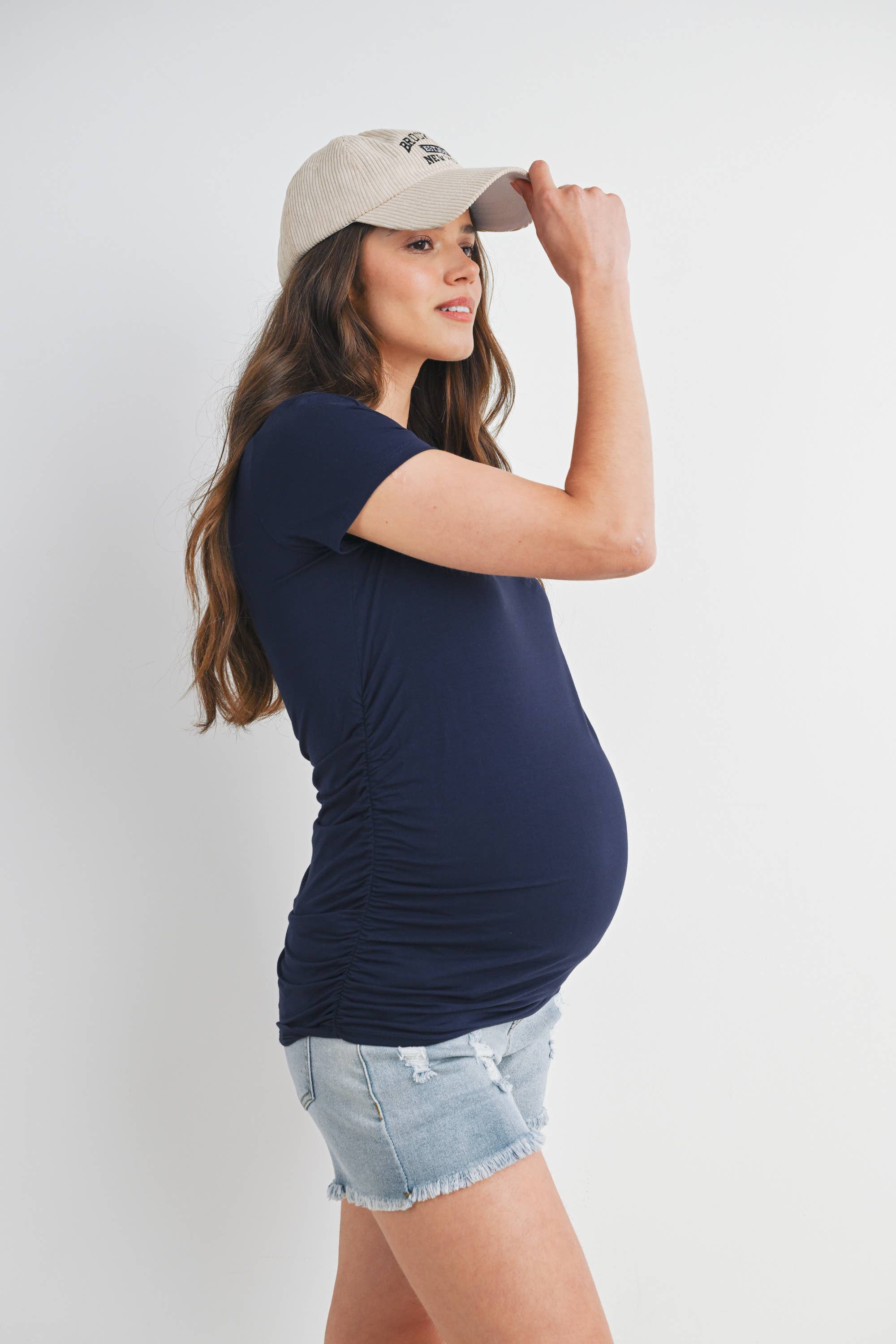 Black Ruched Short Sleeve Maternity T-Shirt