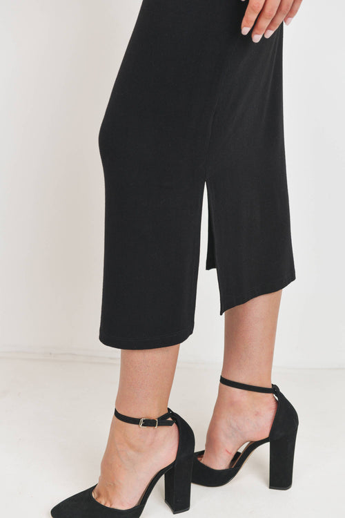 Black High-Waisted Maternity Midi Slit Skirt