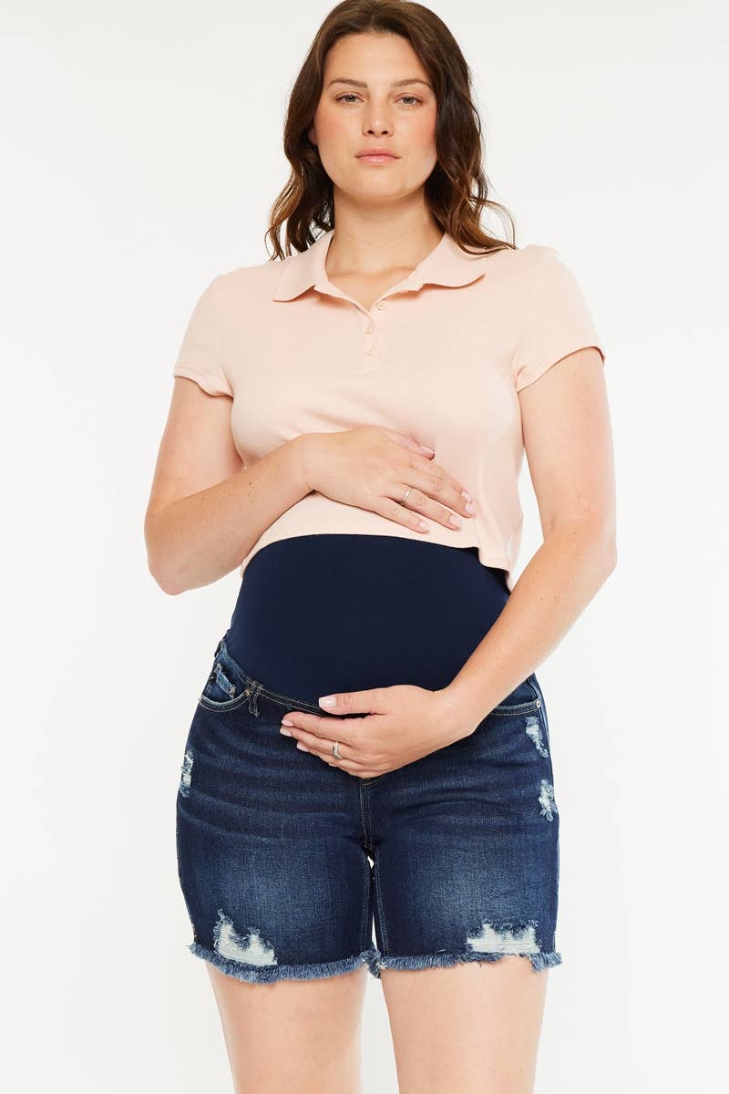 Kan Can Dark Denim Destroyed Shorts